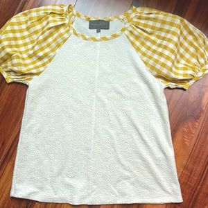Anthropologie Gingham Blair puff sleeve top